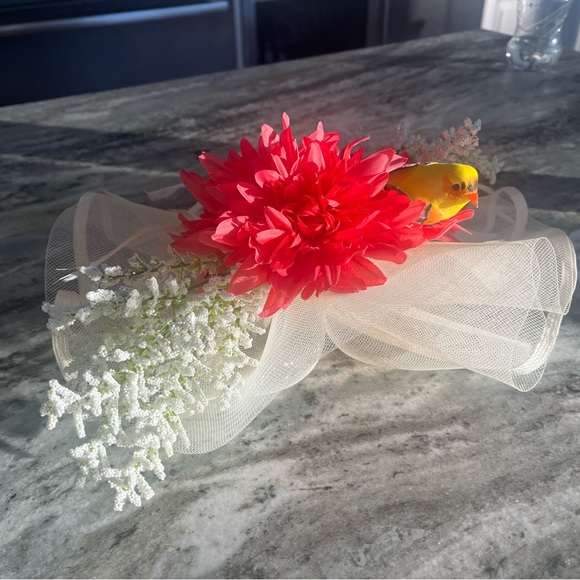 Custom off white & pink floral bird Kentucky Derby Fascinator - Picture 4 of 9